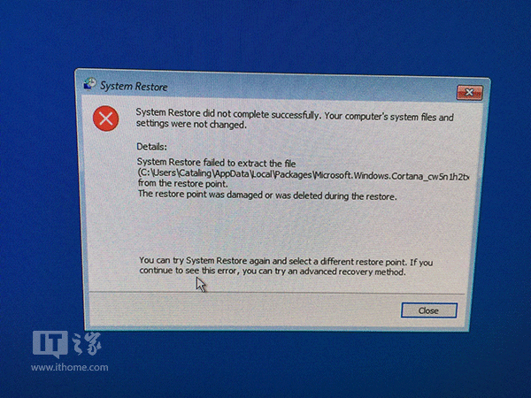 小娜Cortana会导致Win10系统还原失败小心