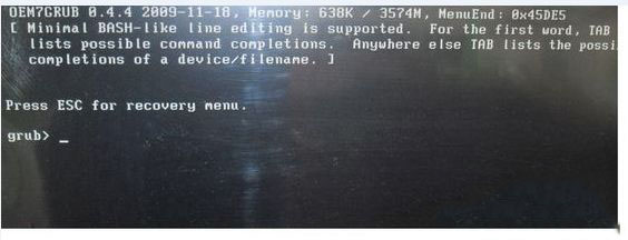 Win7系统出现Press esc for recovery menu grub如何解决?
