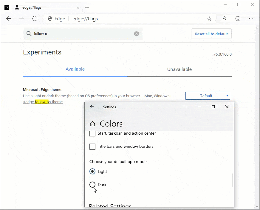 新版Edge Canary启用Dark主题 跟随Win10设置进行同步