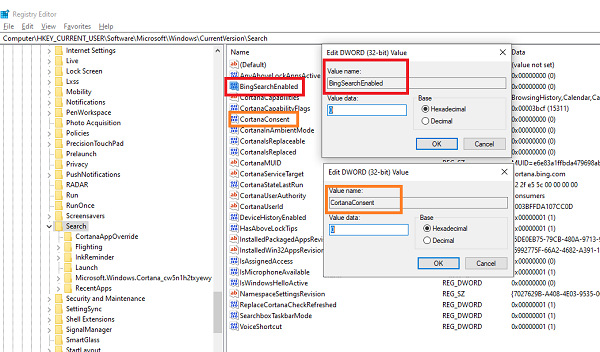 Win10 1903“开始”菜单中禁用Bing Web搜索结果
