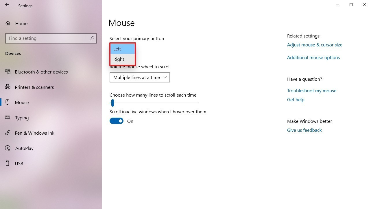 Win10系统设置左手使用鼠标的方法教程