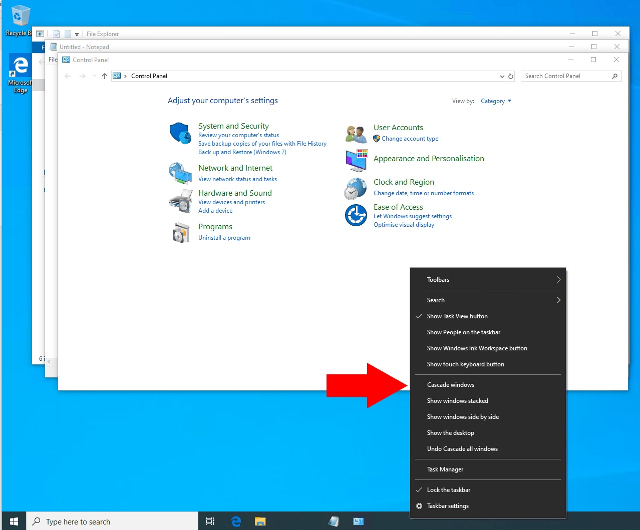 win10专业版堆叠或级联应用程序窗口的技巧