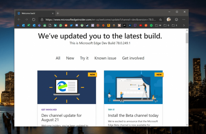 Win10 Edge Dev发布79.0.308.1更新：更新了什么？