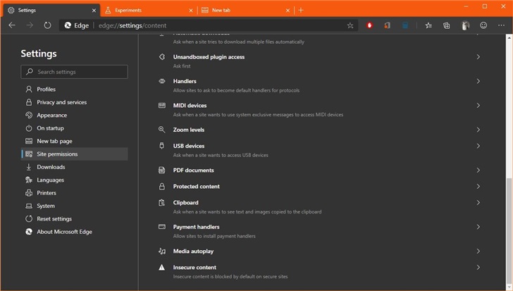 Win10 Chromium Edge新权限:阻止不安全内容