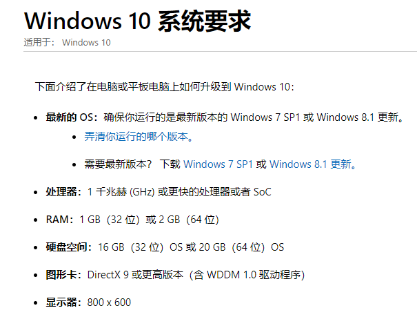 win10配置要求是什么