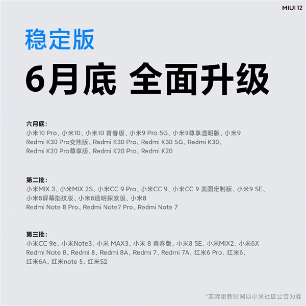 miui12升级名单_miui12稳定版升级名单介绍