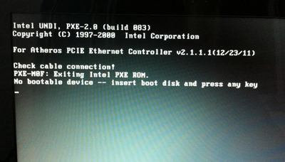 电脑开机黑屏无法进系统提示no bootable device的解决办法