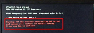 При запуске компьютера пишет warning the previous overclocking had failed