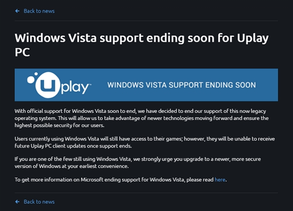 暴雪育碧齐出手：终止对Windows Vista支持