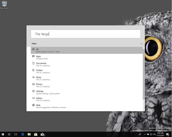 Windows 10 RS4新版界面现身:全局搜索大变样