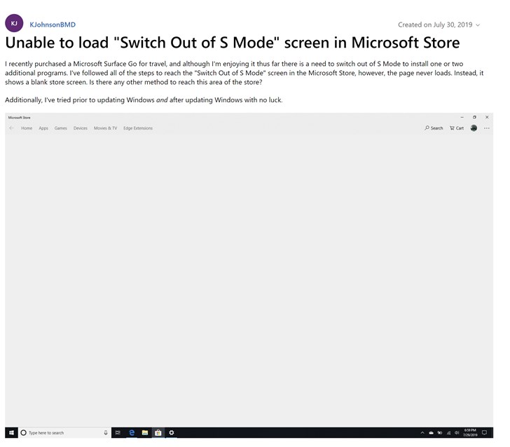 微软win10 S模式“卡住”,一些用户无法从S模式切换成win10完整