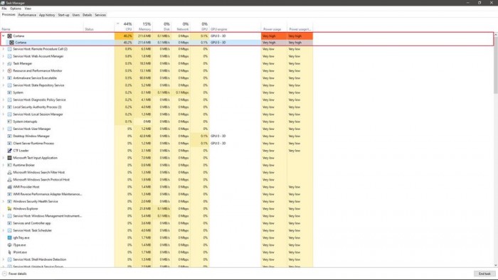 Win10再遇尴尬:Cortana进程CPU占用率高达40%
