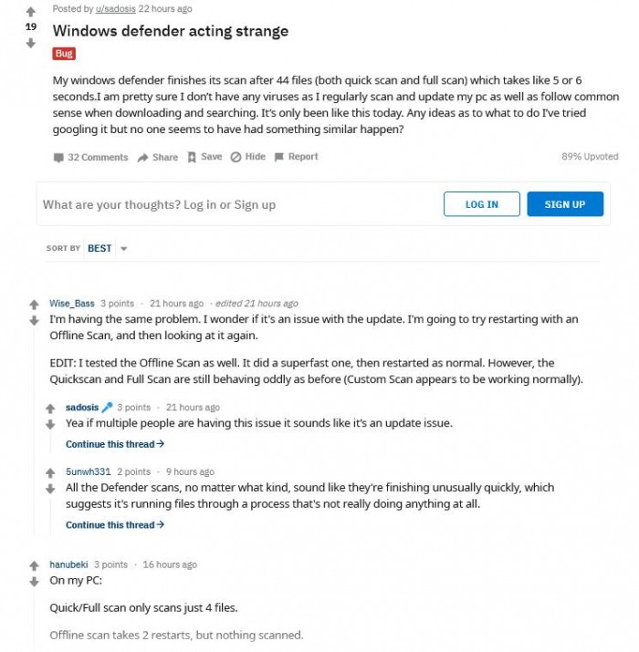 Win10安全更新BUG:Windows Defender快速/全盘扫描功能异常
