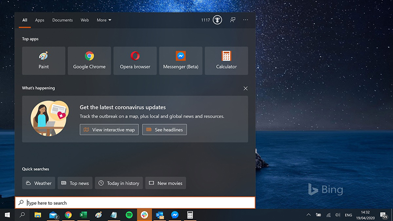 Win10搜索功能现在已经内置了COVID-19追踪器