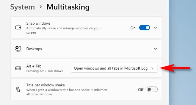 如何禁止Windows11在Alt+Tab中显示边缘选项卡？(图4)