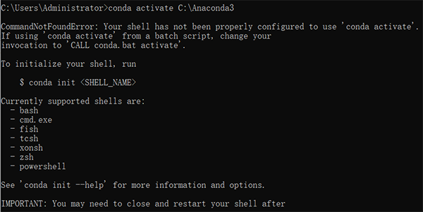 Win10使用anaconda的conda activate激活环境时报错解决方法