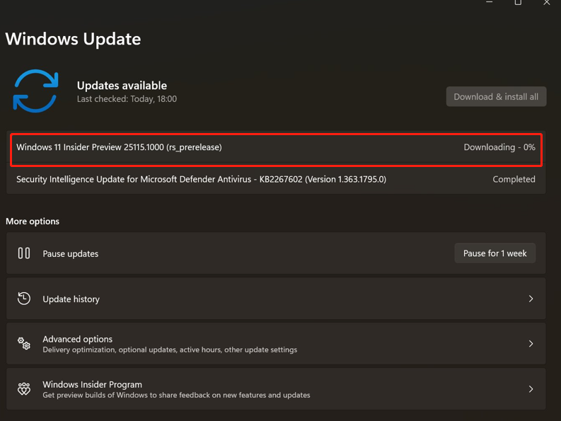 微软最新Win11 Build 25115.1000(rs_prerelease)Dev版发布！